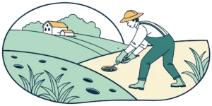A person setting a small cinch trap for pocket gophers in a tunnel.