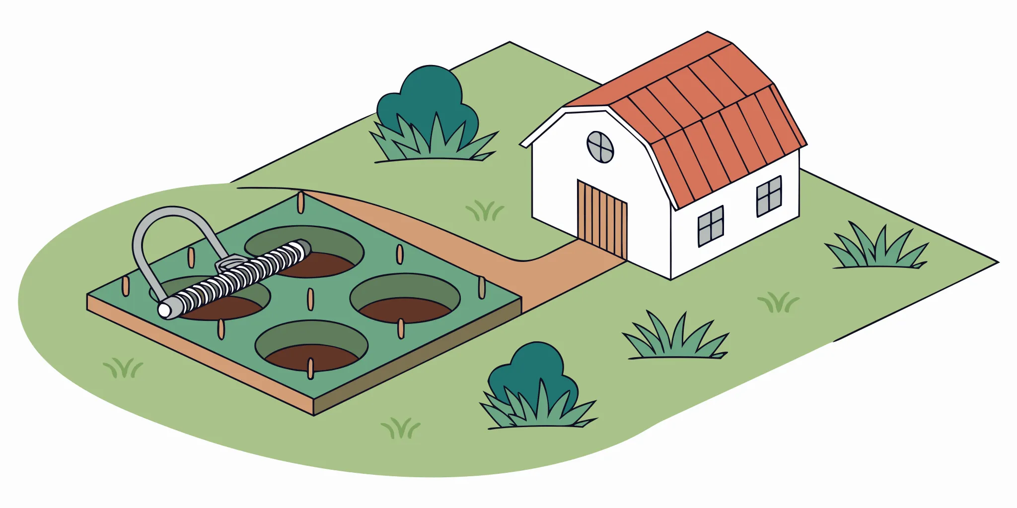 A durable mole trap set in a lawn, a smart item to buy for mole control.