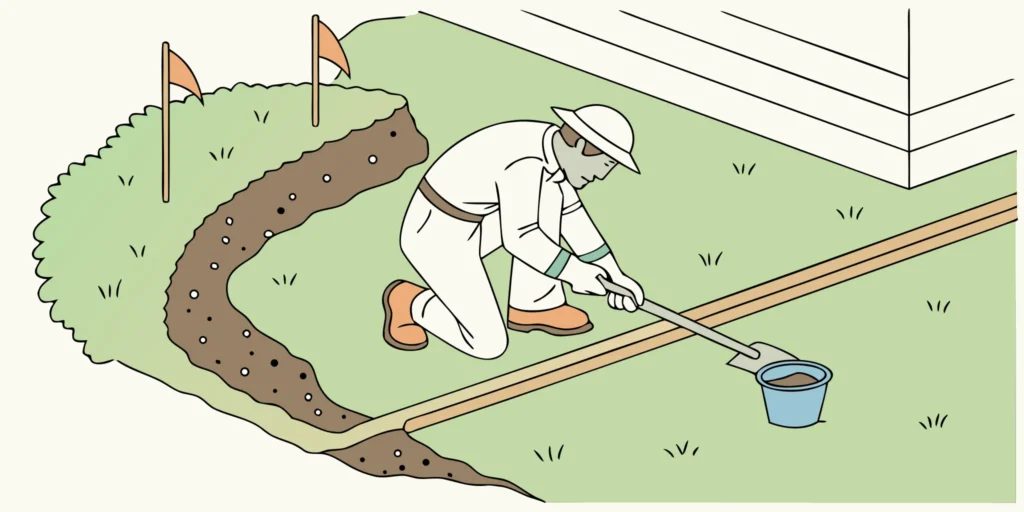 Setting a gopher trap inside a freshly dug gopher tunnel.