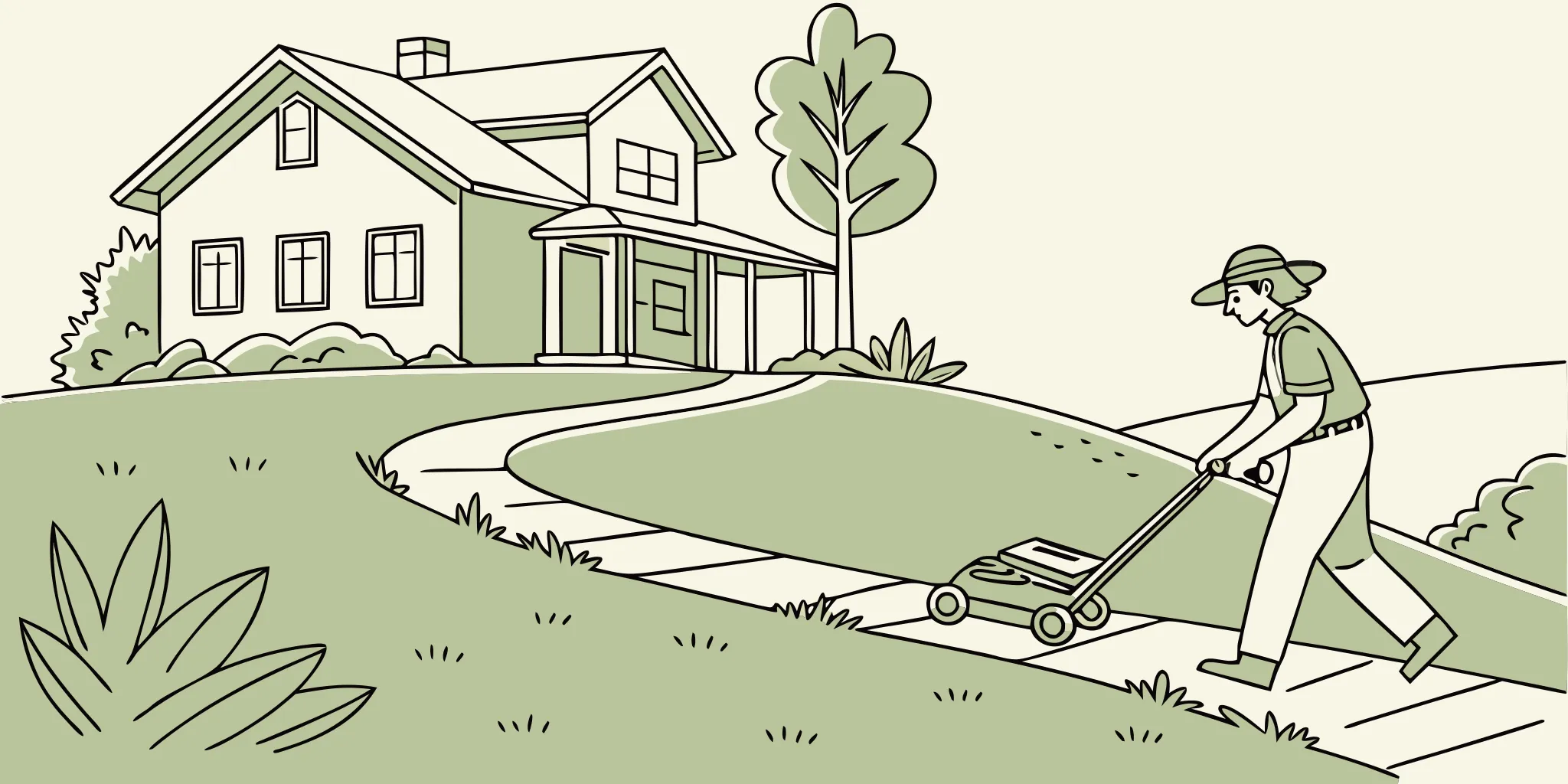 A man mows his Salt Lake City lawn, kept healthy with easy set mole traps.