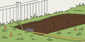 An effective mole trap set in a lawn tunnel in Portland, Oregon.