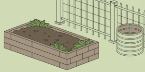 A galvanized steel gopher trap set in the soil of a Portland garden.