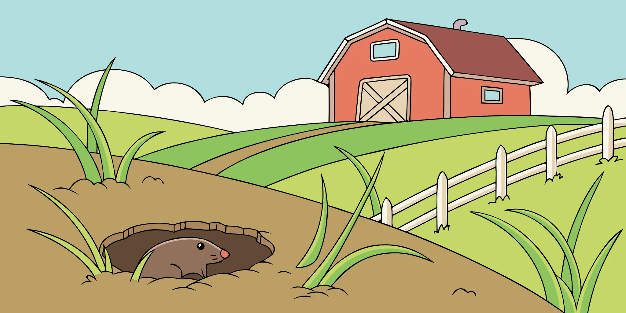 A made in USA gopher trap set in a lawn next to a gopher hole.