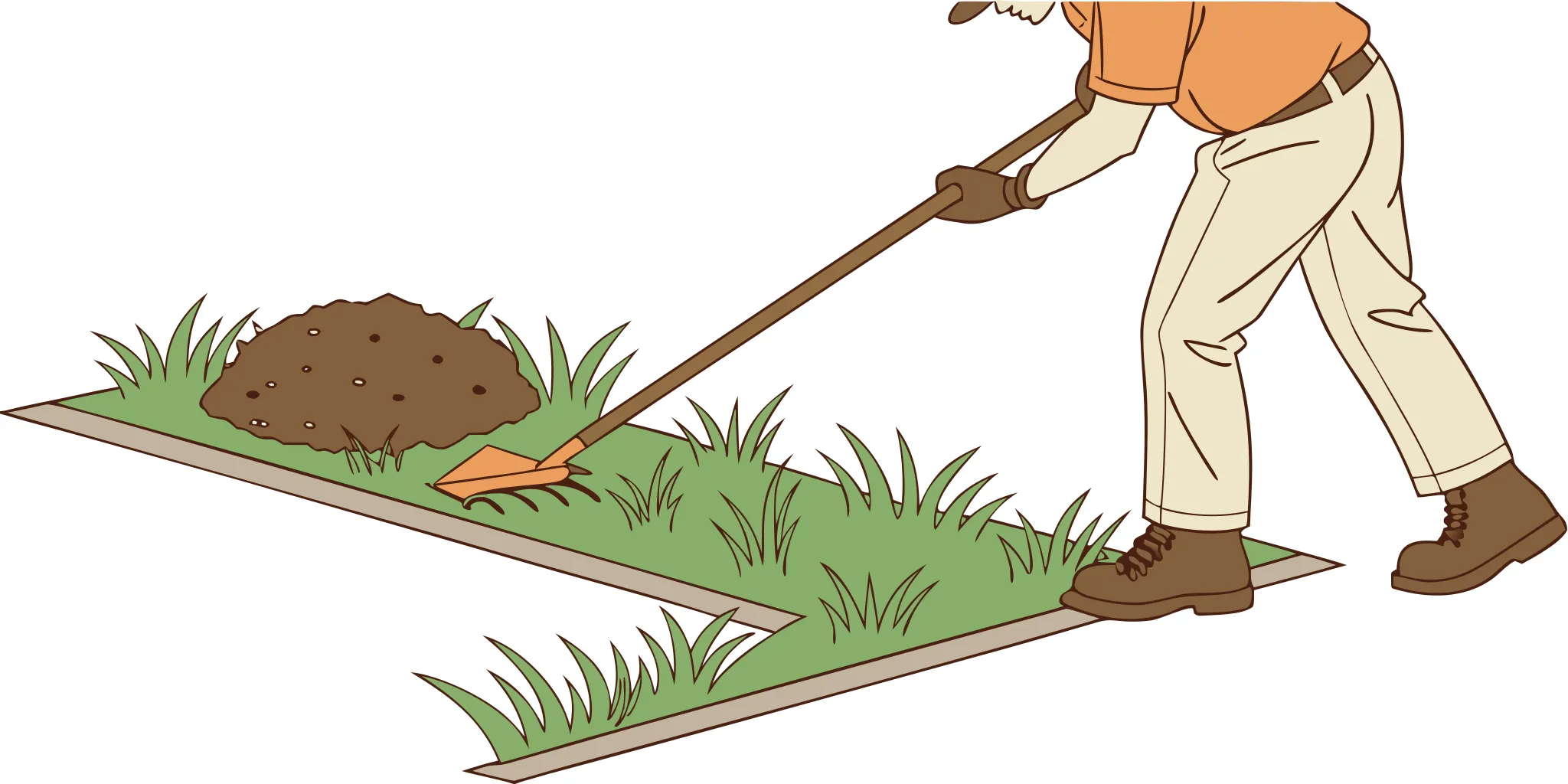 Setting up a mole trapping kit by digging into an active mole tunnel.