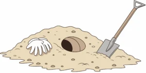 Setting gopher traps in a tunnel with a shovel in challenging sandy soil.