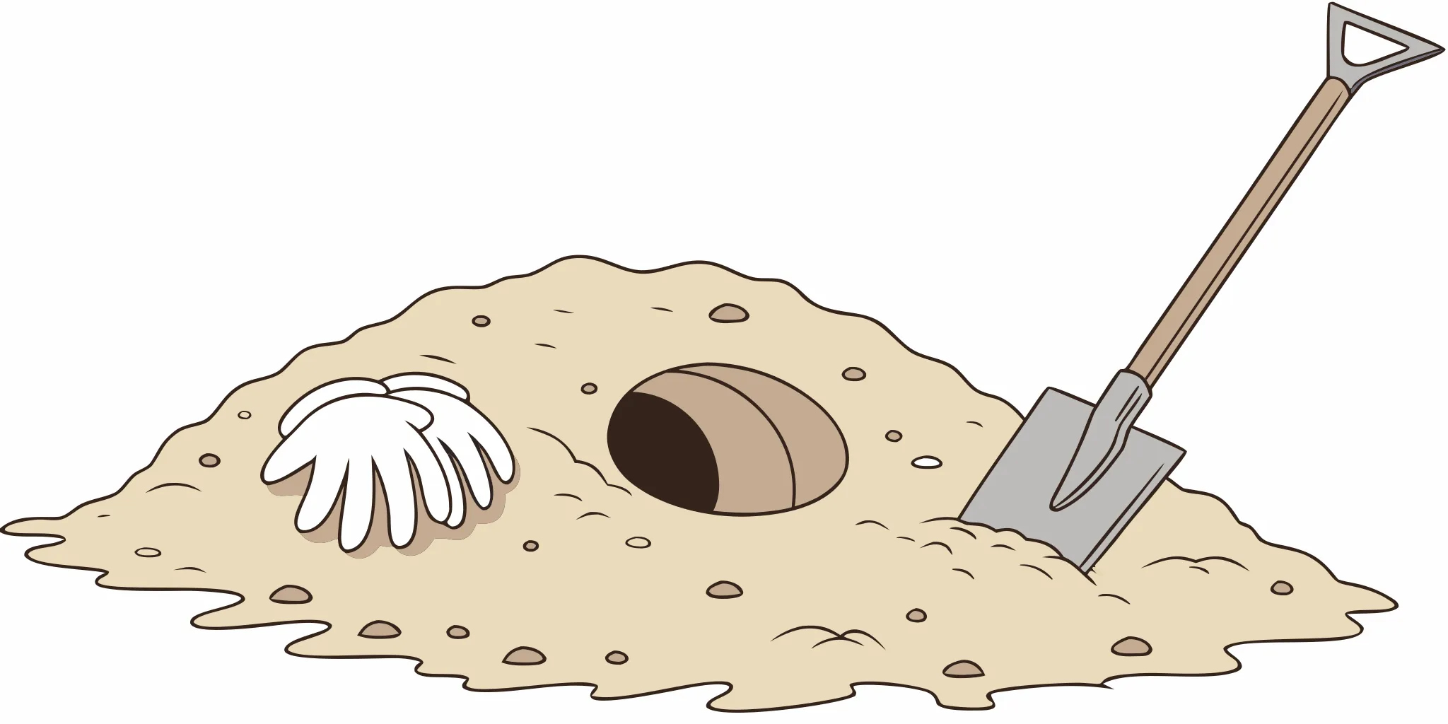 Setting gopher traps in a tunnel with a shovel in challenging sandy soil.