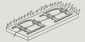 One of the most effective mole traps, a scissor-style trap, set in a lawn mole tunnel.