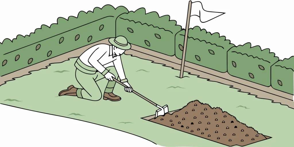A professional gopher trap being set by hand into a gopher tunnel.