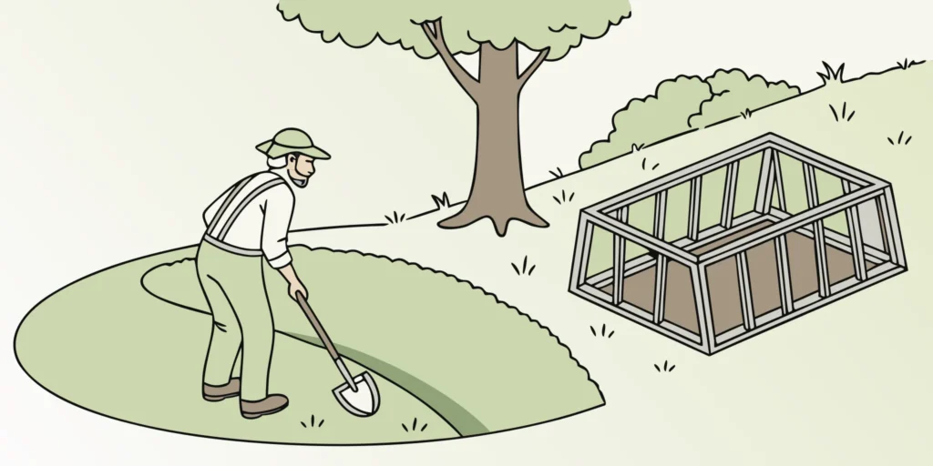 Gardener setting a gopher tunnel trap without bait