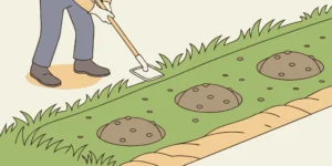 Using a hoe to set one of the best mole traps for sandy soil near a molehill.