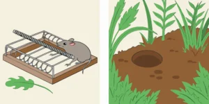 Gopher hawk trap comparison near a fresh soil mound