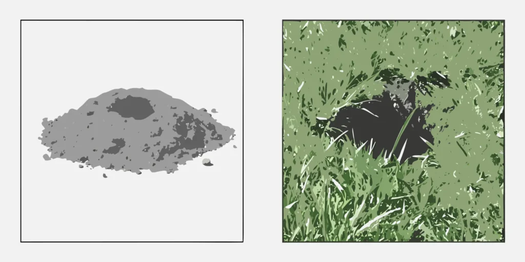 Gopher mounds vs mole mounds comparison showing mound shapes