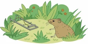 Gopher repellent comparison with a metal gopher trap beside a garden mound