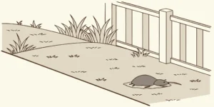 A mole creating a surface tunnel in a yard, a clear sign of where to find active mole tunnels.