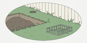 Gopher mound and mechanical gopher trap beside an exposed tunnel