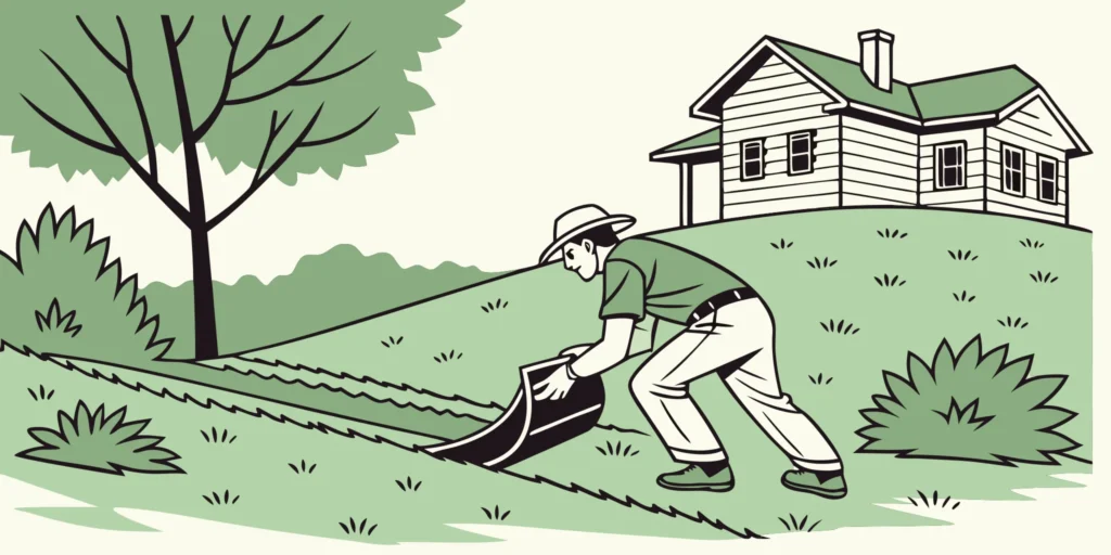 Man setting a mole trap in a yard to kill moles.
