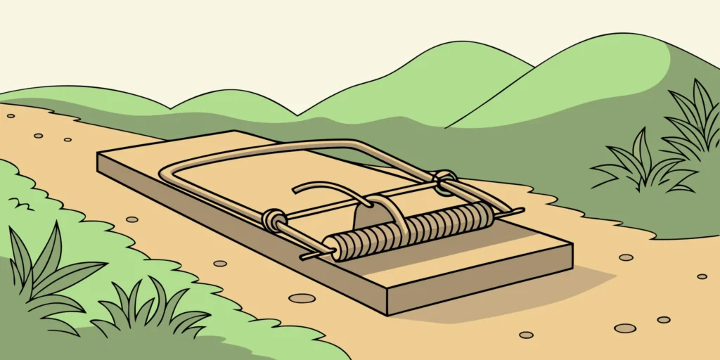 Cinch Traps gopher trap placed in a California garden landscape