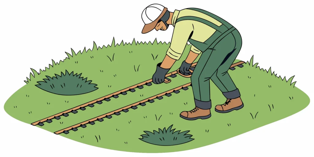 Professional landscaper setting a Cinch trap in a lawn near gopher mounds
