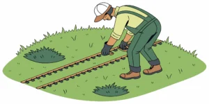 Professional landscaper setting a Cinch trap in a lawn near gopher mounds
